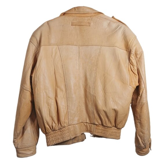 Winlit Leather Bomber Jacket Mens M Camel Tan Vtg Pilot Flight Zip Pocket Soft - Picture 4 of 6